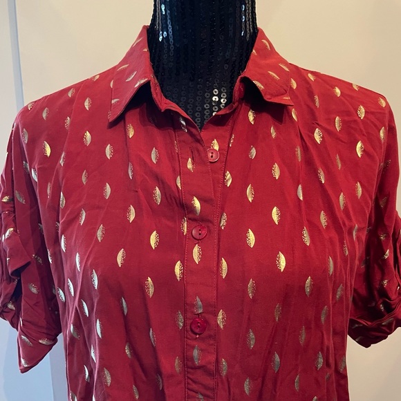 Luna Moon Rusty Red Gold Leaf Blouse Size Medium - Picture 2 of 10